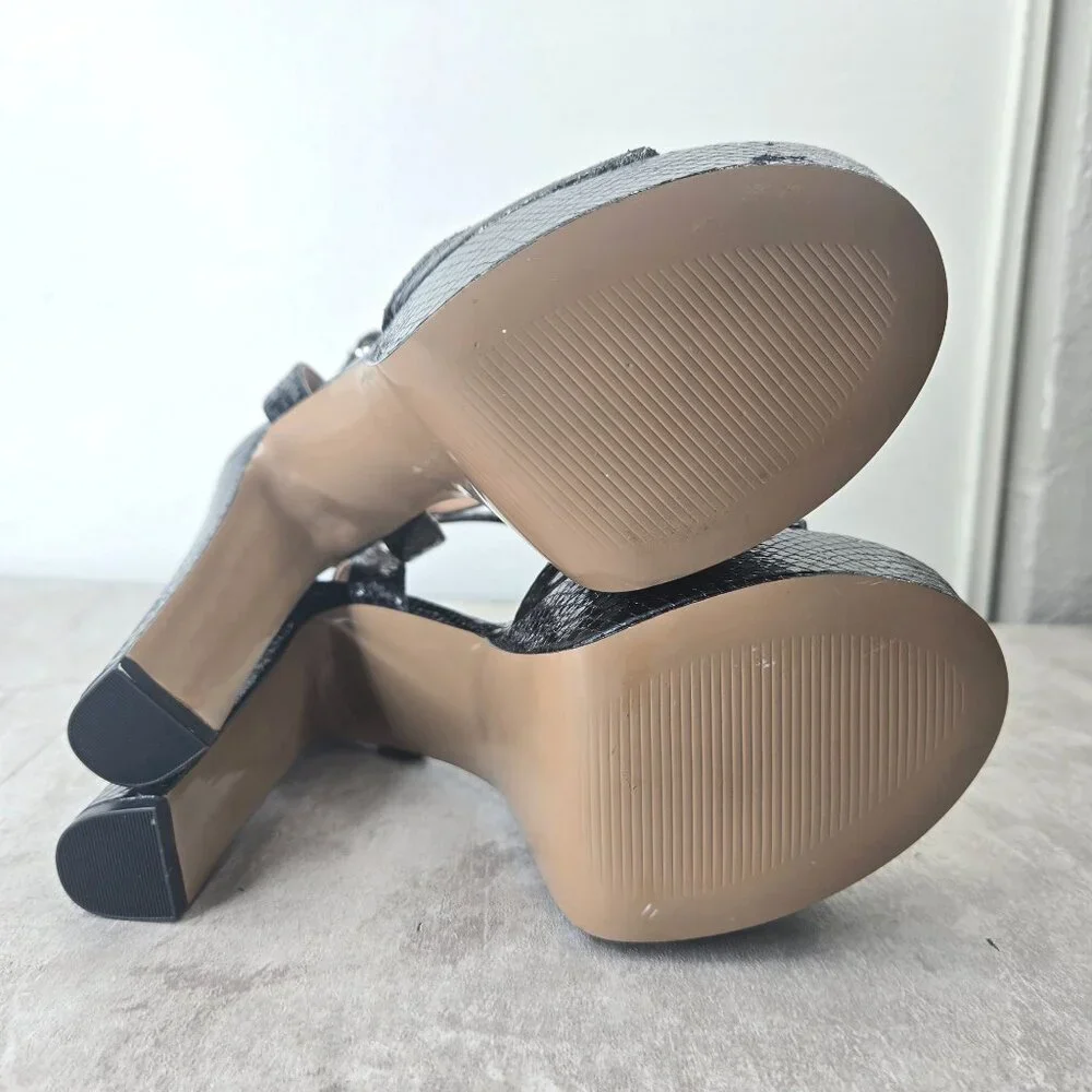 Steve Madden Chunky Platform Heels 8 Black Croc Dressy Formal High Heeled Shoes - Picture 8 of 12